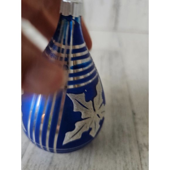 Radko shiny Brite leaf blue teardrop vintage ornament striped Xmas tree - Picture 5 of 9